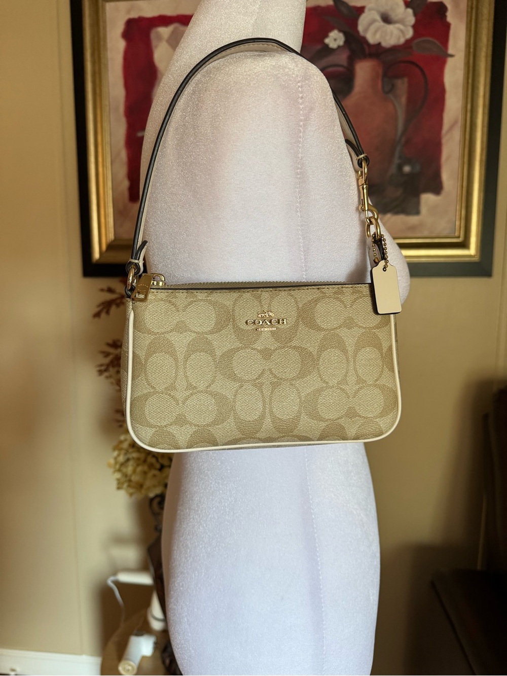Coach Khaki and Chalk Signature Shoulder Bag